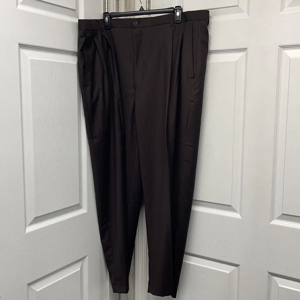 Oleg Cassini New Brown Pleated Dress Pants 48/29